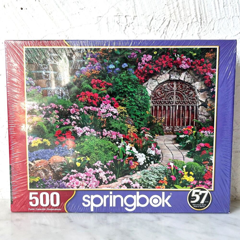Springbok Wine Cellar 500 Piece Jigsaw Puzzle Flowers Ornate Gate 18 x 23.5 NEW